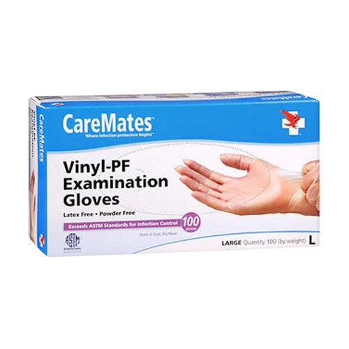 CareMates Vinyl Powder Free Examination Gloves Large, 100 Ea